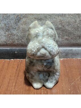 Small Hand Carved Soapstone French English Bulldog Figurine